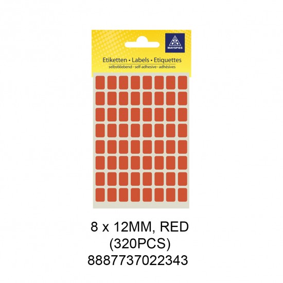 MAYSPIES MS-8X12MM COLOUR LABEL / 5 SHEETS/PKT / 320PCS / 8X12MM RED